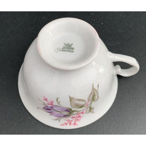 Favolina Poland tea cup and saucer pink purple green rose buds - Picture 8 of 9